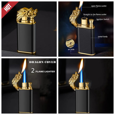 Dragon Double Flame Lighter – Jet & Soft Flame, Windproof & Refillable