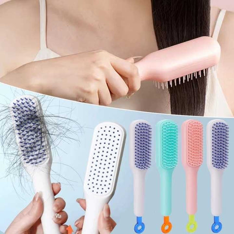 Retractable Comb Self-cleaning Hair Brush Anti-static Massage Comb For Women Smooth Hair Self Cleaning Hair Brush Randam Colours
