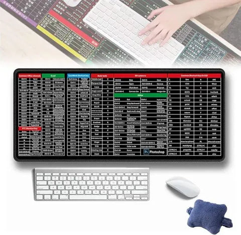 Shortcut Keyboard Mat (30x80cm) – Extended Computer Mouse Pad with Office Software Shortcuts Pattern for Gamers, Office, and Home