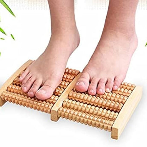 Wooden Foot Massager Roller – Double Foot Reflexology Acupressure Roller for Pain Relief & Relaxation