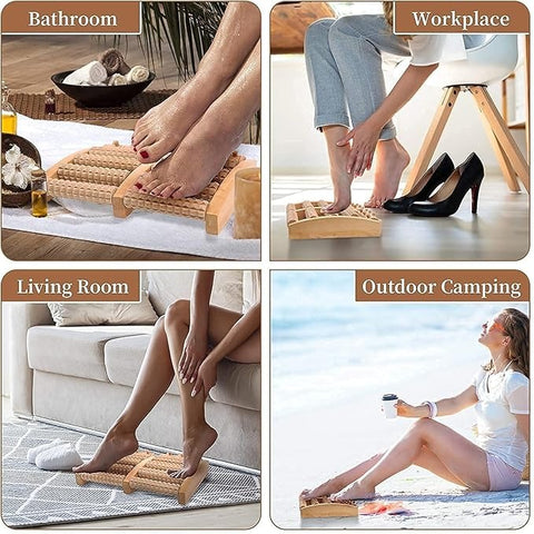 Wooden Foot Massager Roller – Double Foot Reflexology Acupressure Roller for Pain Relief & Relaxation