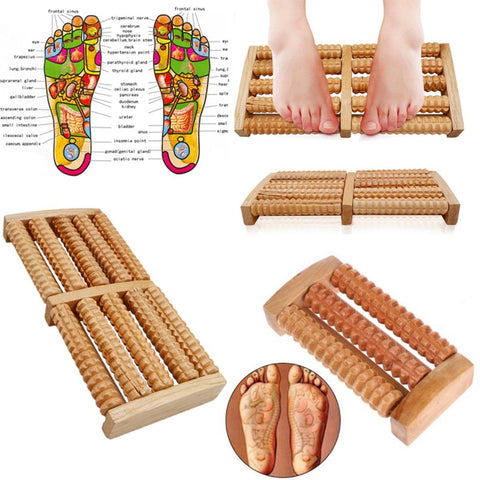 Wooden Foot Massager Roller – Double Foot Reflexology Acupressure Roller for Pain Relief & Relaxation