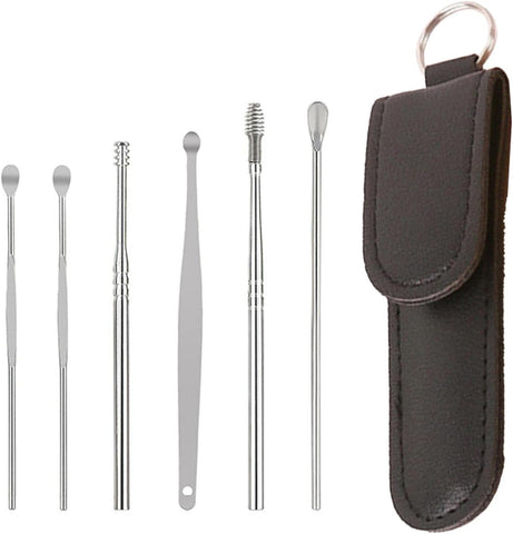 Ear Wax Cleaning Kit, 6 Pcs Ear Pick Tools, Wax Removal Kit, Ear Cleaning Tool Set, Spring Earwax Cleaner Tool for Children and Adult Multicolor