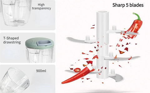Manual Chopper / Speedy Chopper / Hand Chopper / Manual Chopper / Hand Cutter / Food Processor / 900ML with 5 Blades